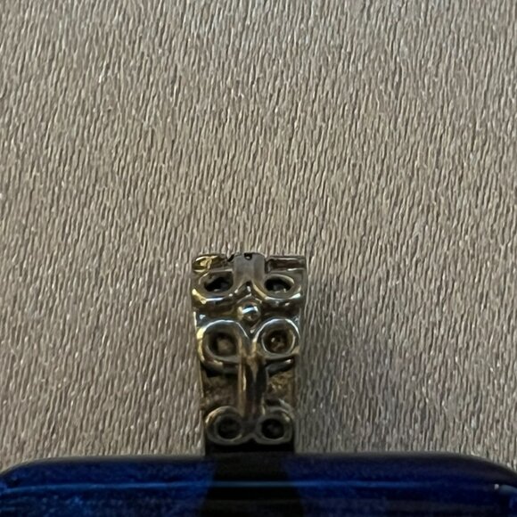 Deep Blue Dichroic Glass Angel Silhouette Pendant • 1” Square - Picture 5 of 6